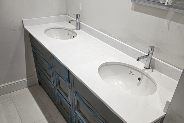 marble worktop installation in a bathroom setting