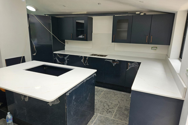 Quartz kitchen worktop installation in Sussex